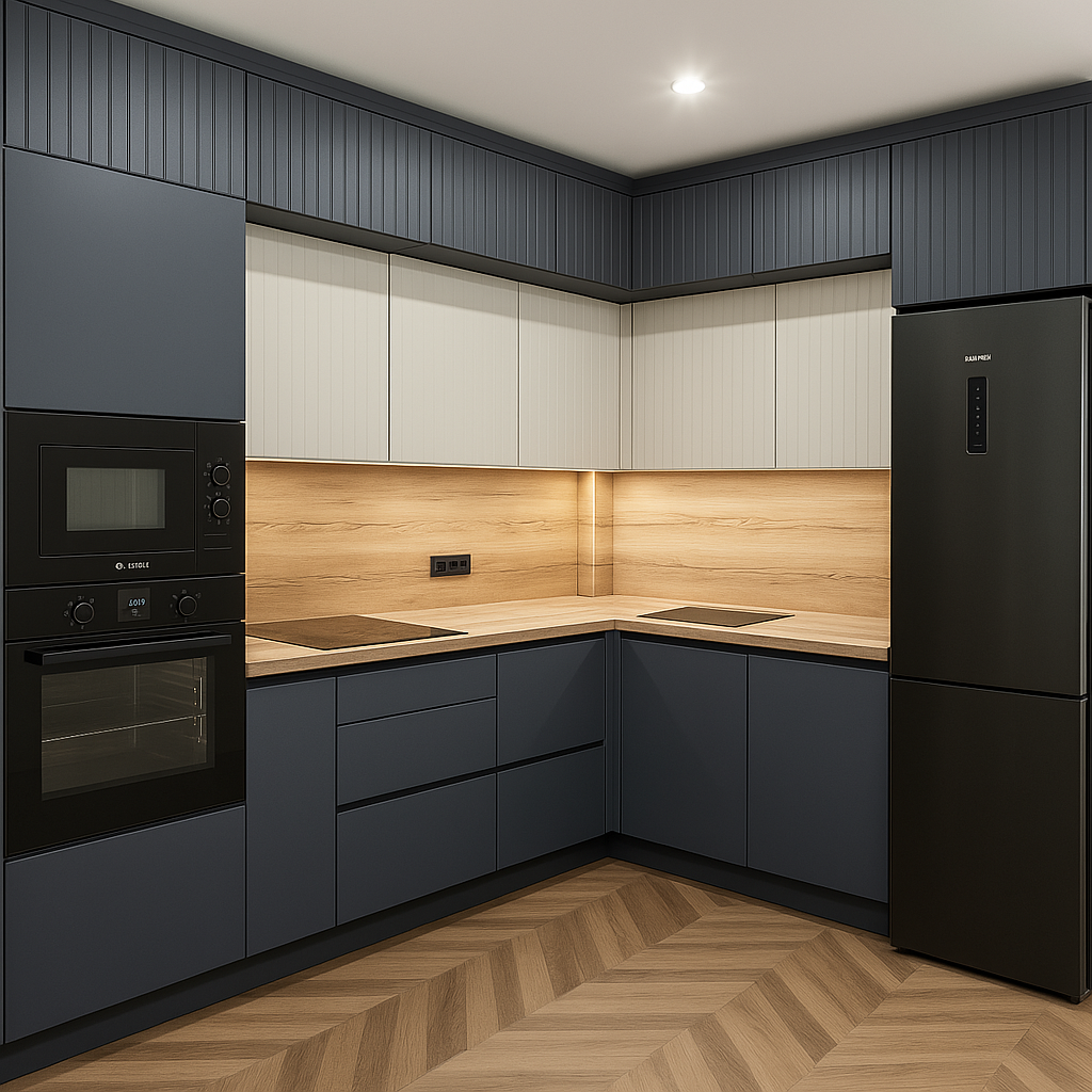 Кухня угловая лофт — Синий антрацит и серый